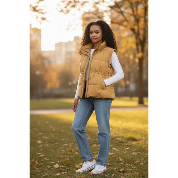 CALIA by Carrie Underwood Camel Tan Puffer Vest L/XL Quilted Zip Adjustable - Picture 1 of 6